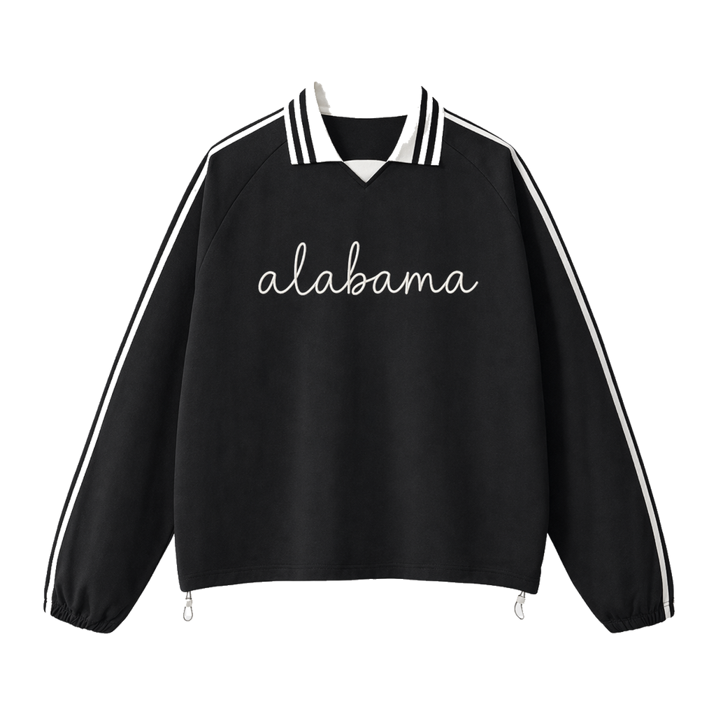 Collection 3 Alabama Contrast Striped Lapel Collar Sweatshirt - Black front