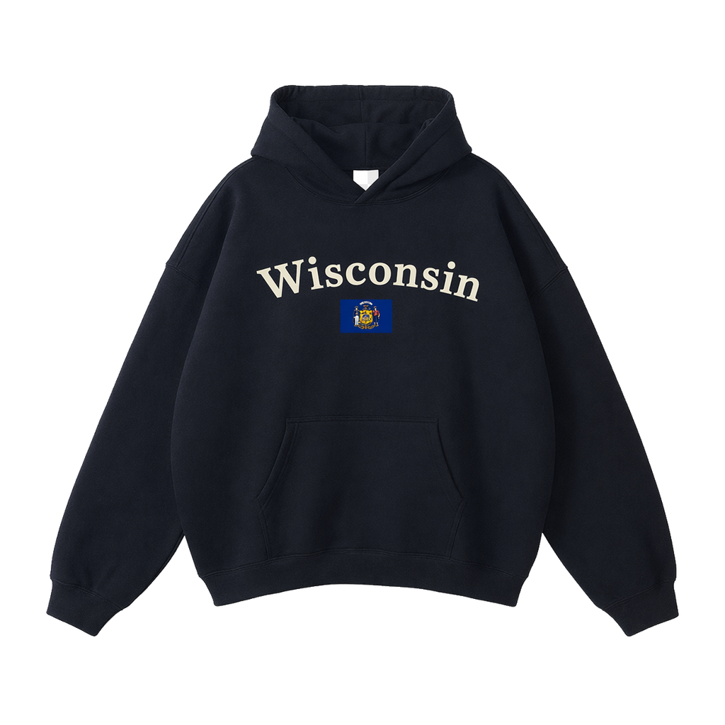 Collection 6 Wisconsin Oversize Fleeced Hoodie - Black front