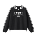 Collection 4 Hawaii Contrast Striped Lapel Collar Sweatshirt - Black front