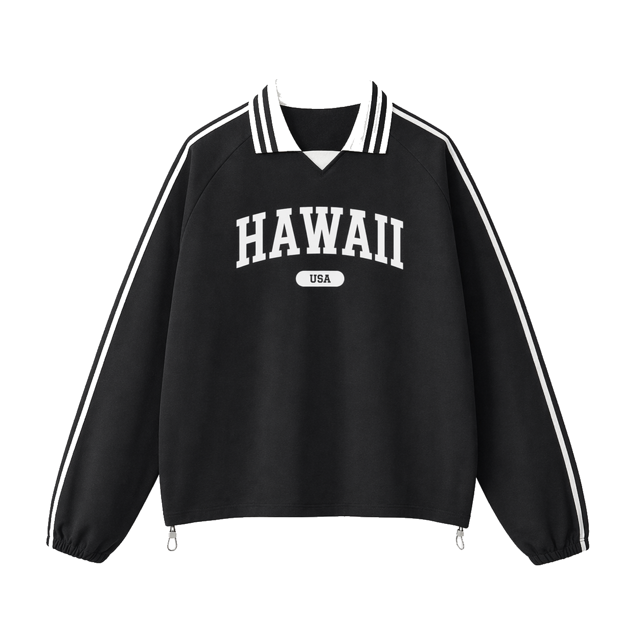 Collection 4 Hawaii Contrast Striped Lapel Collar Sweatshirt - Black front