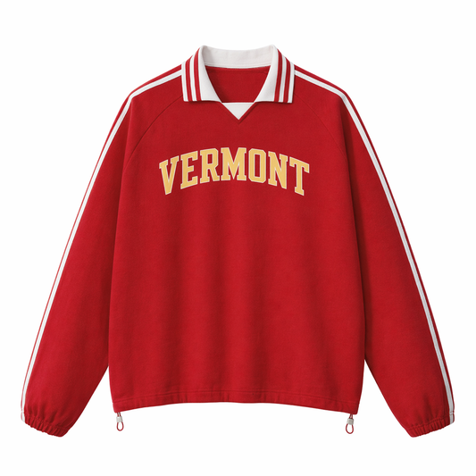 Collection 1 Vermont Contrast Striped Lapel Collar Sweatshirt - Red front