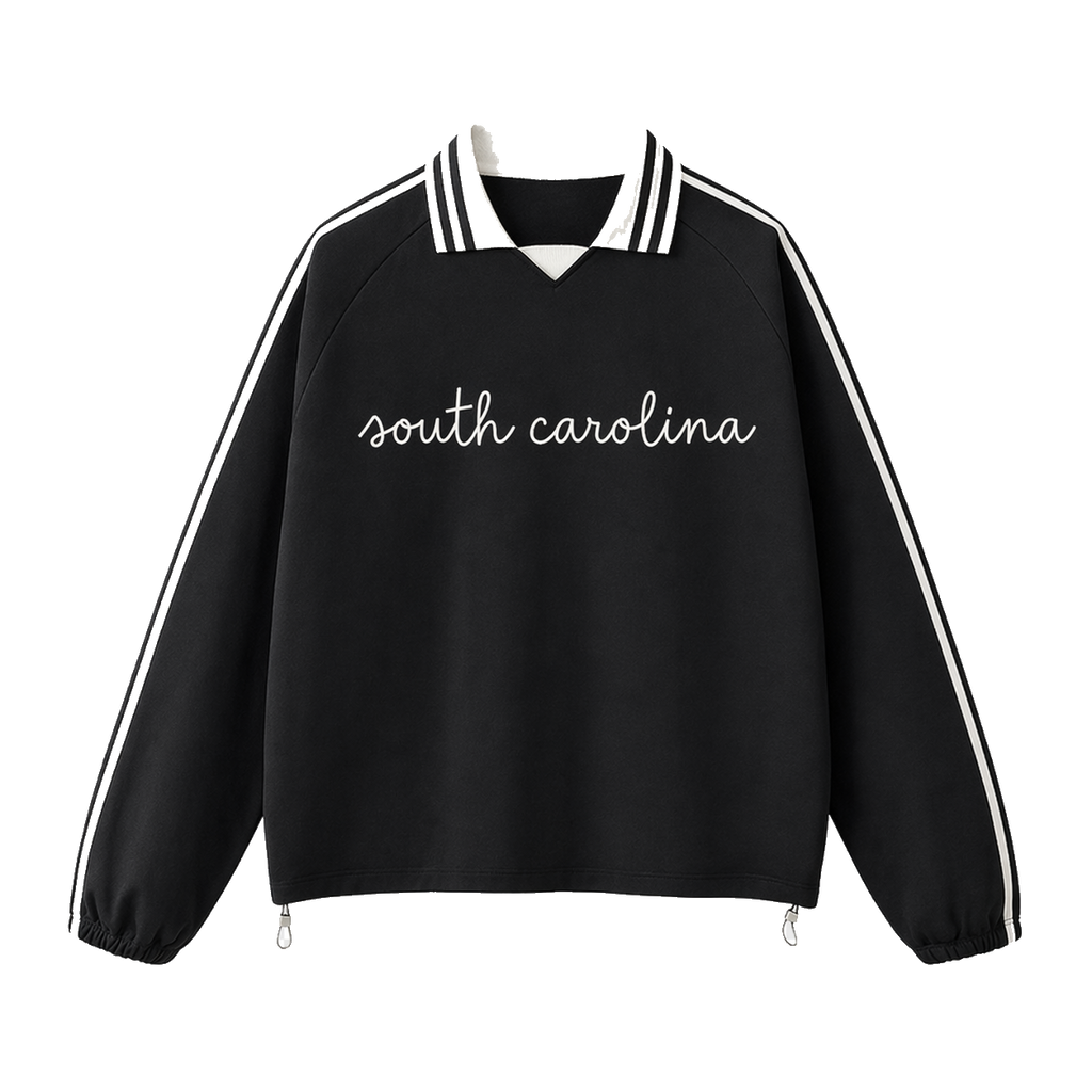 Collection 3 South Carolina Contrast Striped Lapel Collar Sweatshirt - Black front
