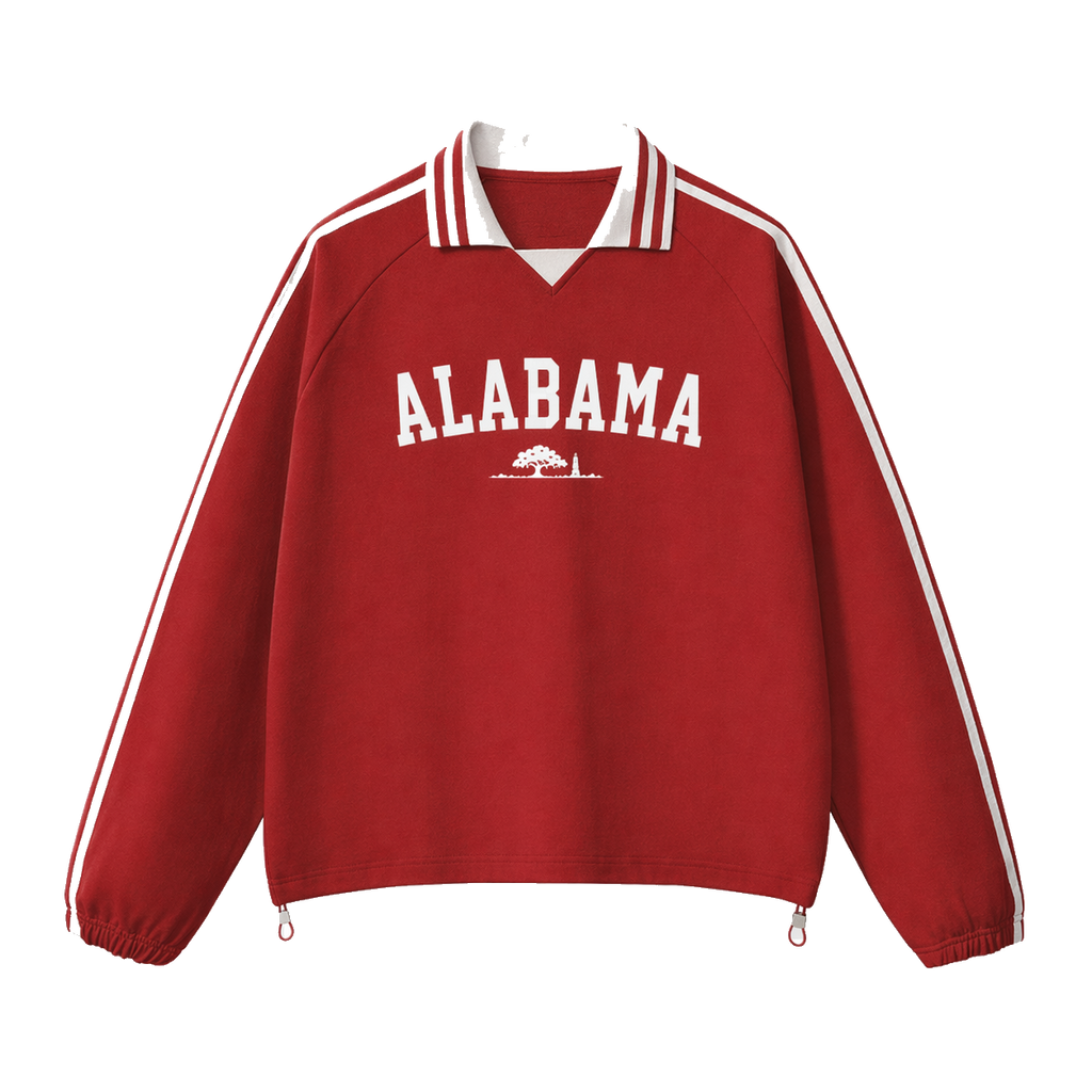 Collection 9 Alabama Contrast Striped Lapel Collar Sweatshirt - Red front
