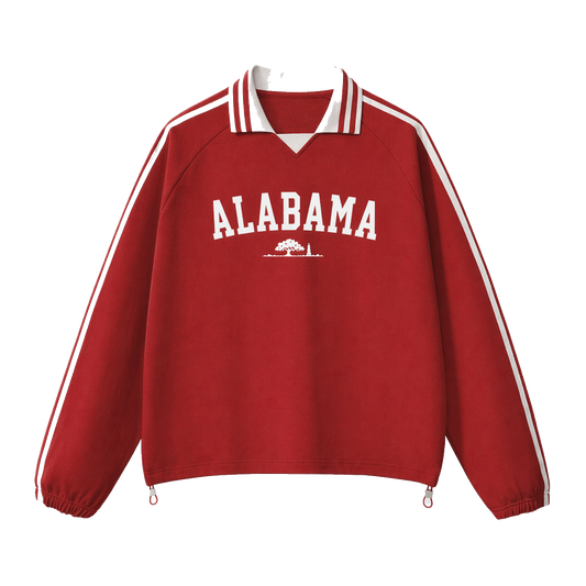 Collection 9 Alabama Contrast Striped Lapel Collar Sweatshirt - Red front