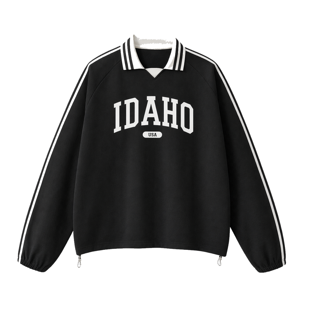 Collection 4 Idaho Contrast Striped Lapel Collar Sweatshirt - Black front