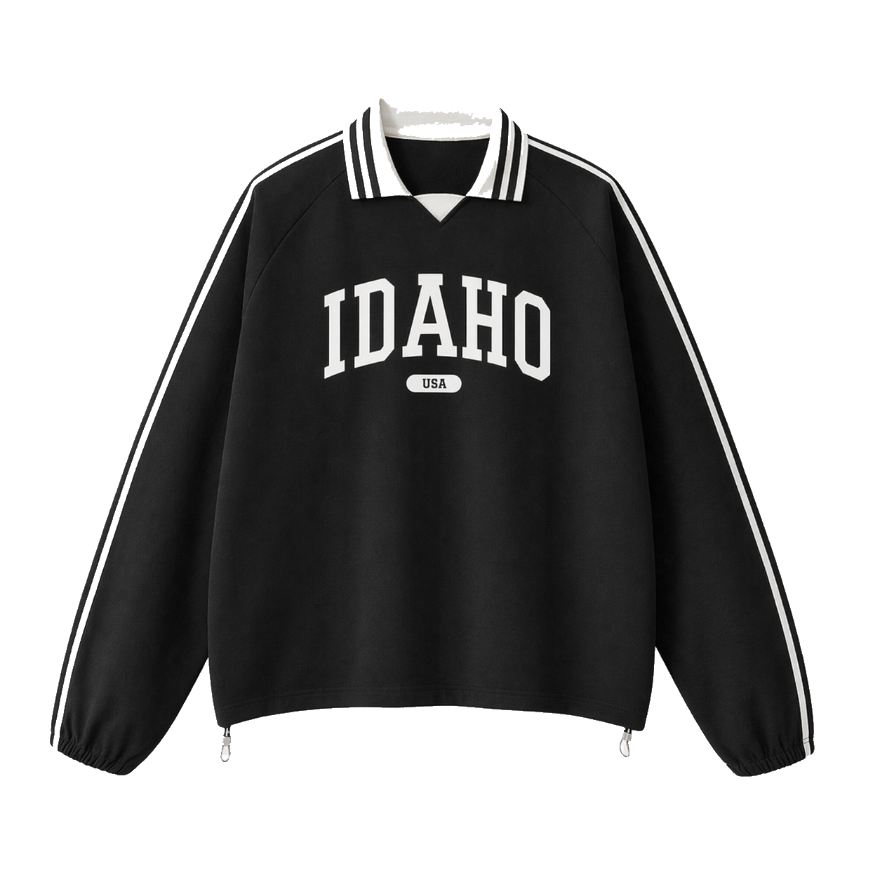 Collection 4 Idaho Contrast Striped Lapel Collar Sweatshirt - Black front