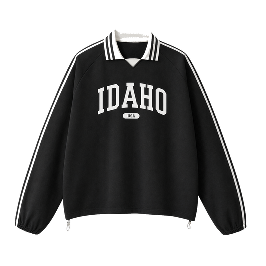 Collection 4 Idaho Contrast Striped Lapel Collar Sweatshirt - Black front