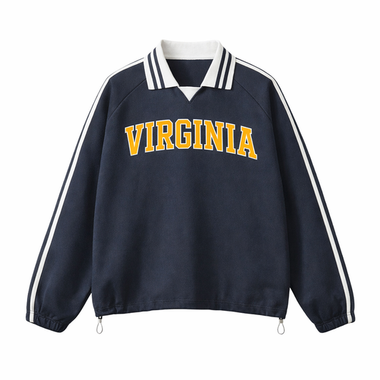 Collection 1 Virginia Contrast Striped Lapel Collar Sweatshirt - Royal Blue front