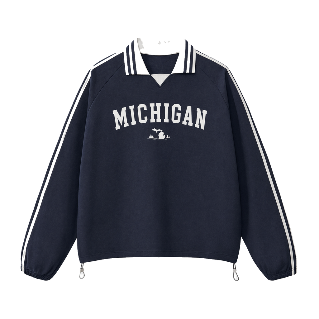 Collection 9 Michigan Contrast Striped Lapel Collar Sweatshirt - Royal Blue front