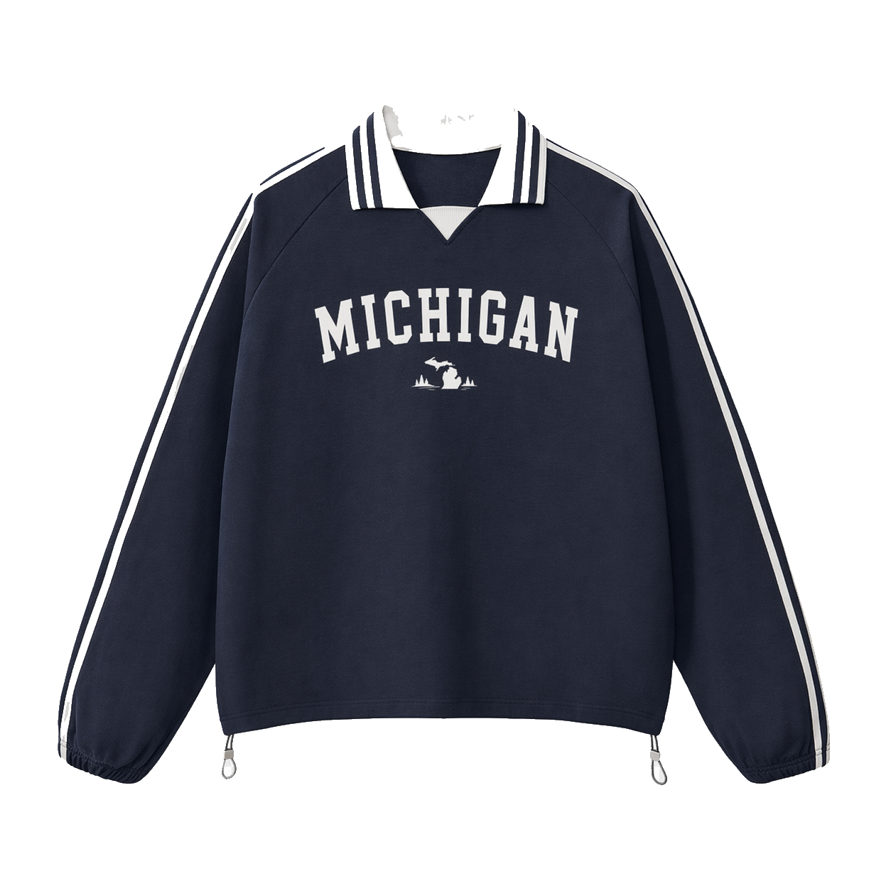 Collection 9 Michigan Contrast Striped Lapel Collar Sweatshirt - Royal Blue front