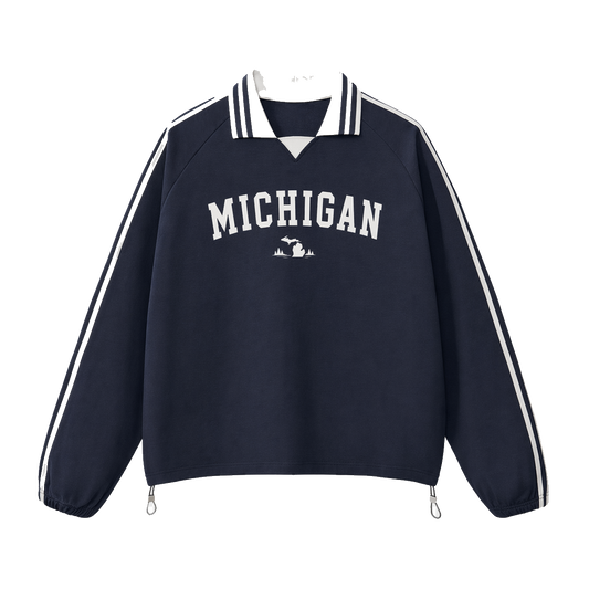 Collection 9 Michigan Contrast Striped Lapel Collar Sweatshirt - Royal Blue front