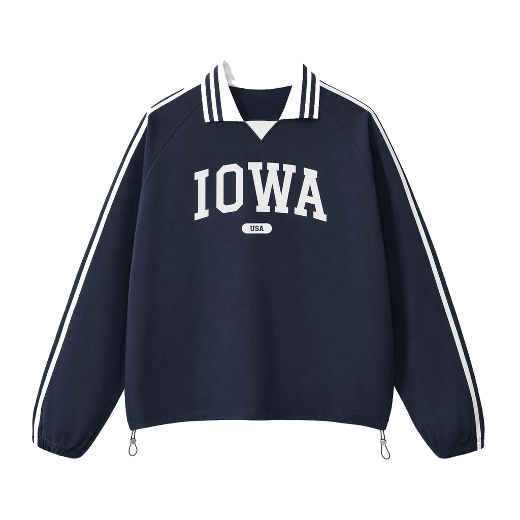 Collection 4 Iowa Contrast Striped Lapel Collar Sweatshirt - Royal Blue front