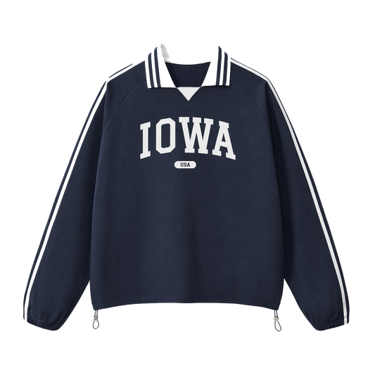 Collection 4 Iowa Contrast Striped Lapel Collar Sweatshirt - Royal Blue front