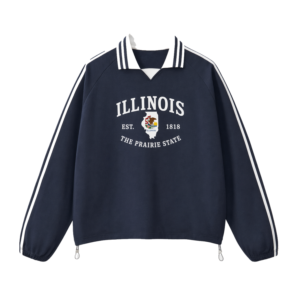 Collection 8 Illinois Contrast Striped Lapel Collar Sweatshirt - Royal Blue front