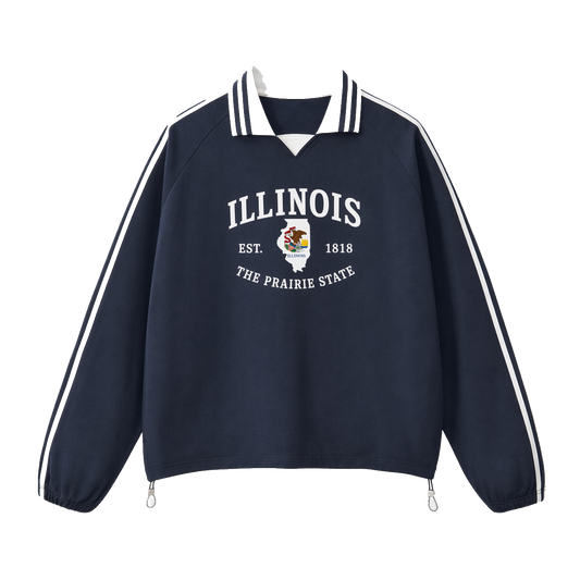 Collection 8 Illinois Contrast Striped Lapel Collar Sweatshirt - Royal Blue front