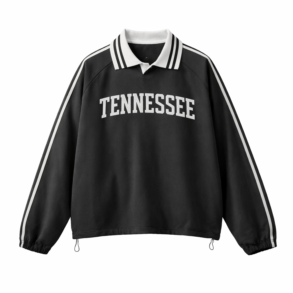 Collection 1 Tennessee Contrast Striped Lapel Collar Sweatshirt - Black front