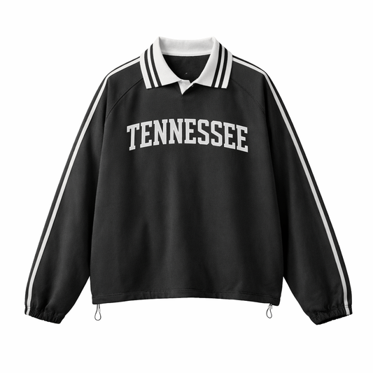 Collection 1 Tennessee Contrast Striped Lapel Collar Sweatshirt - Black front