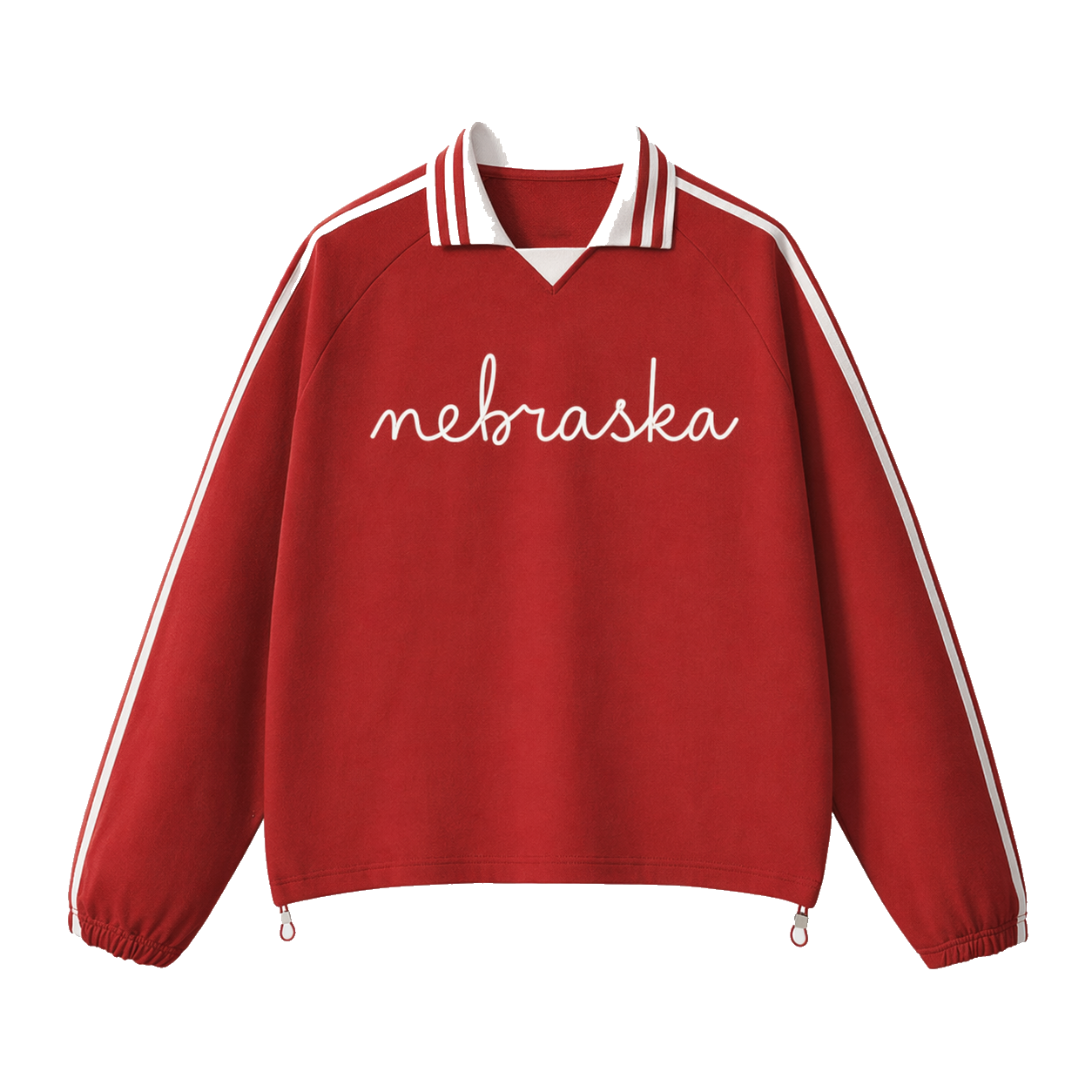 Collection 3 Nebraska Contrast Striped Lapel Collar Sweatshirt - Red front