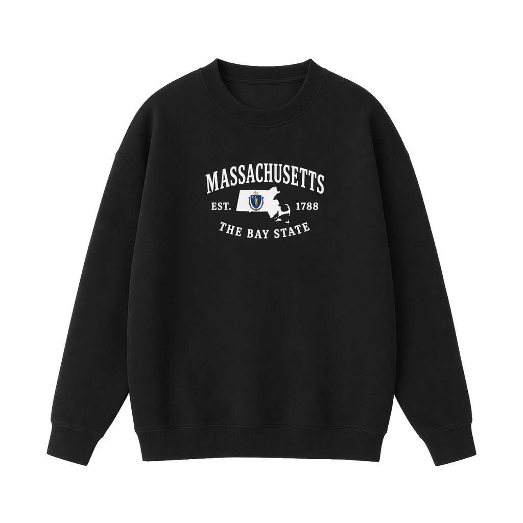 Collection 8 Massachusetts Essential Heavyweight Crewneck Sweatshirt - Black front