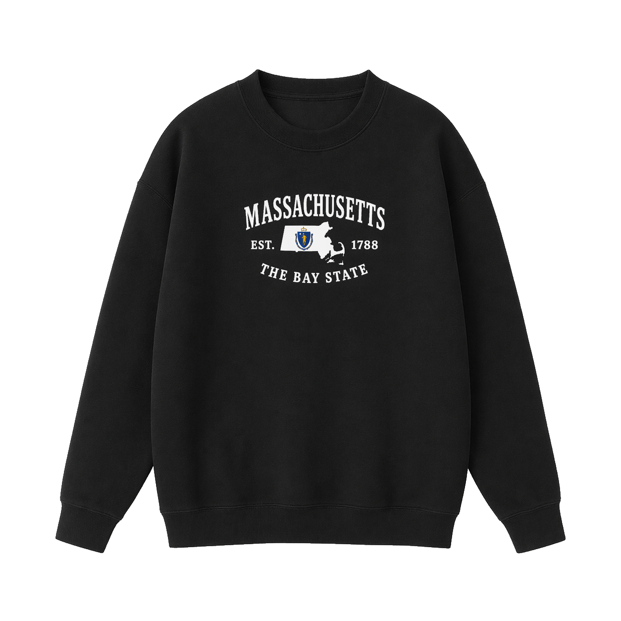 Collection 8 Massachusetts Essential Heavyweight Crewneck Sweatshirt - Black front