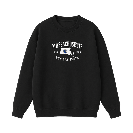Collection 8 Massachusetts Essential Heavyweight Crewneck Sweatshirt - Black front