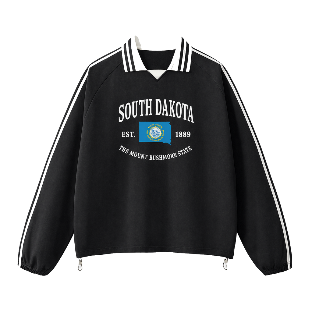 Collection 8 South Dakota Contrast Striped Lapel Collar Sweatshirt - Black front
