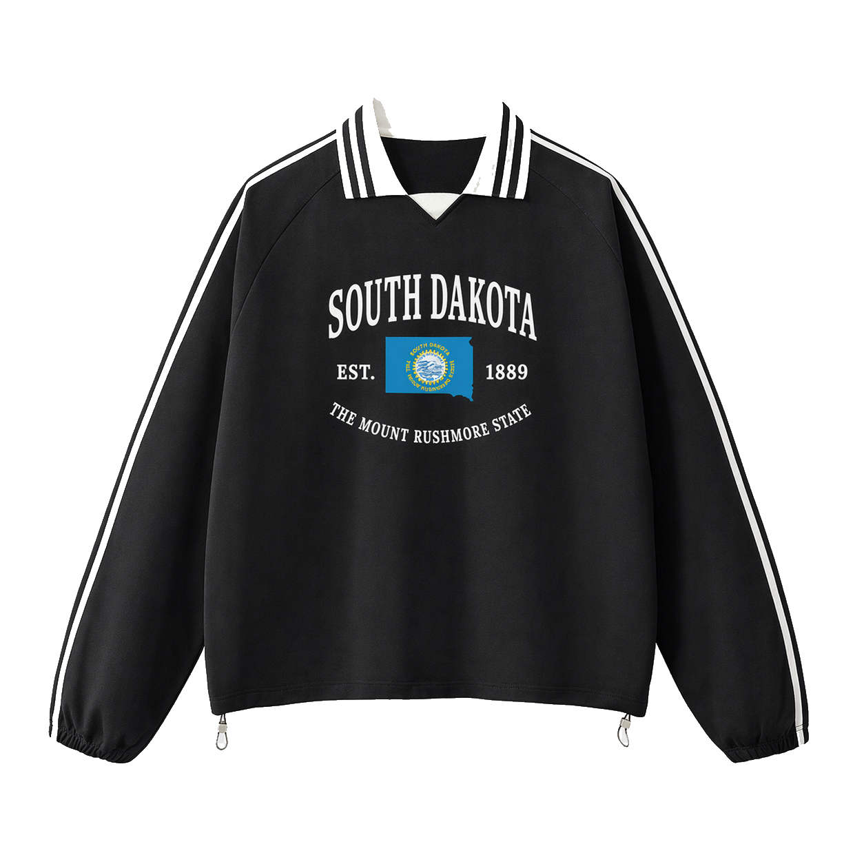 Collection 8 South Dakota Contrast Striped Lapel Collar Sweatshirt - Black front