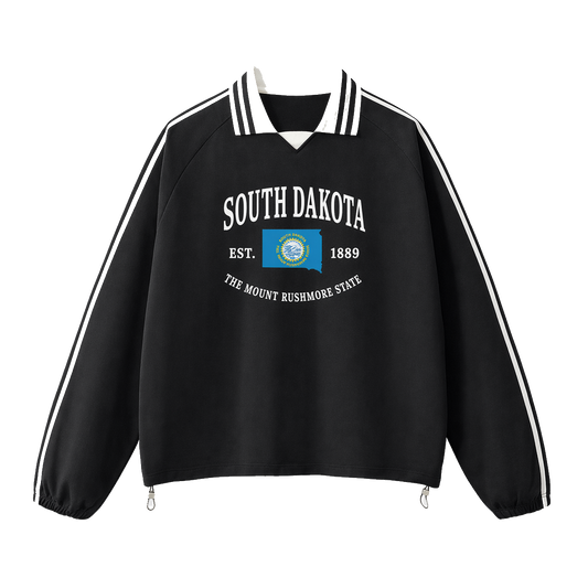 Collection 8 South Dakota Contrast Striped Lapel Collar Sweatshirt - Black front