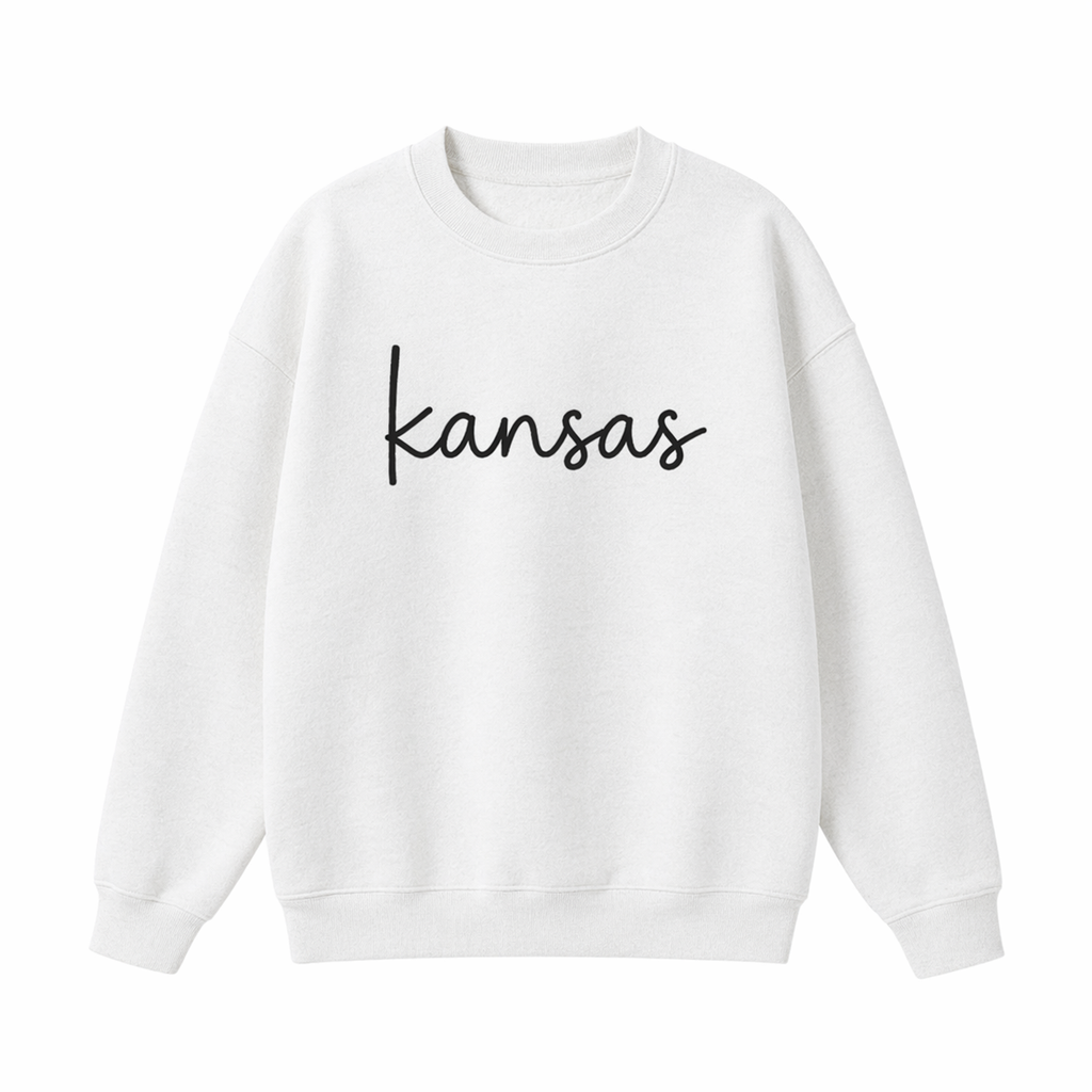 Collection 3 Kansas Essential Heavyweight Crewneck Sweatshirt - White front