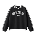 Collection 4 Wisconsin Contrast Striped Lapel Collar Sweatshirt - Black front