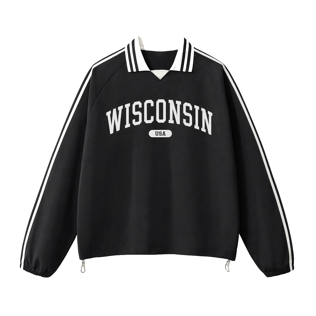Collection 4 Wisconsin Contrast Striped Lapel Collar Sweatshirt - Black front