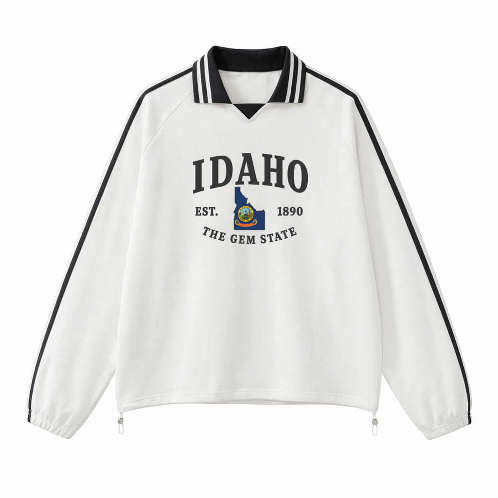 Collection 8 Idaho Contrast Striped Lapel Collar Sweatshirt - White front