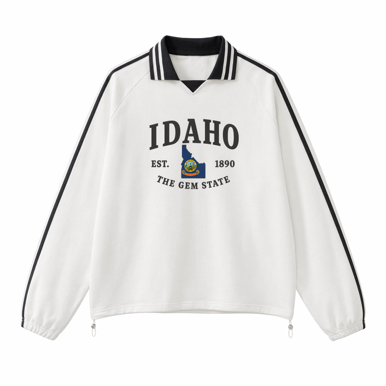 Collection 8 Idaho Contrast Striped Lapel Collar Sweatshirt - White front