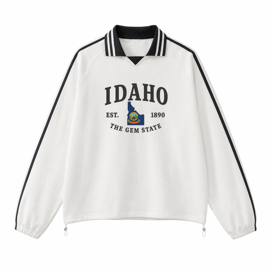 Collection 8 Idaho Contrast Striped Lapel Collar Sweatshirt - White front