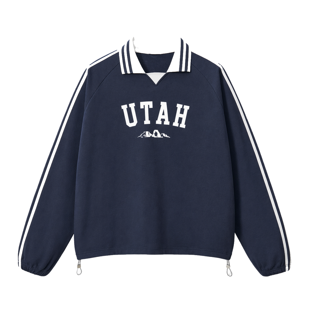 Collection 9 Utah Contrast Striped Lapel Collar Sweatshirt - Royal Blue front