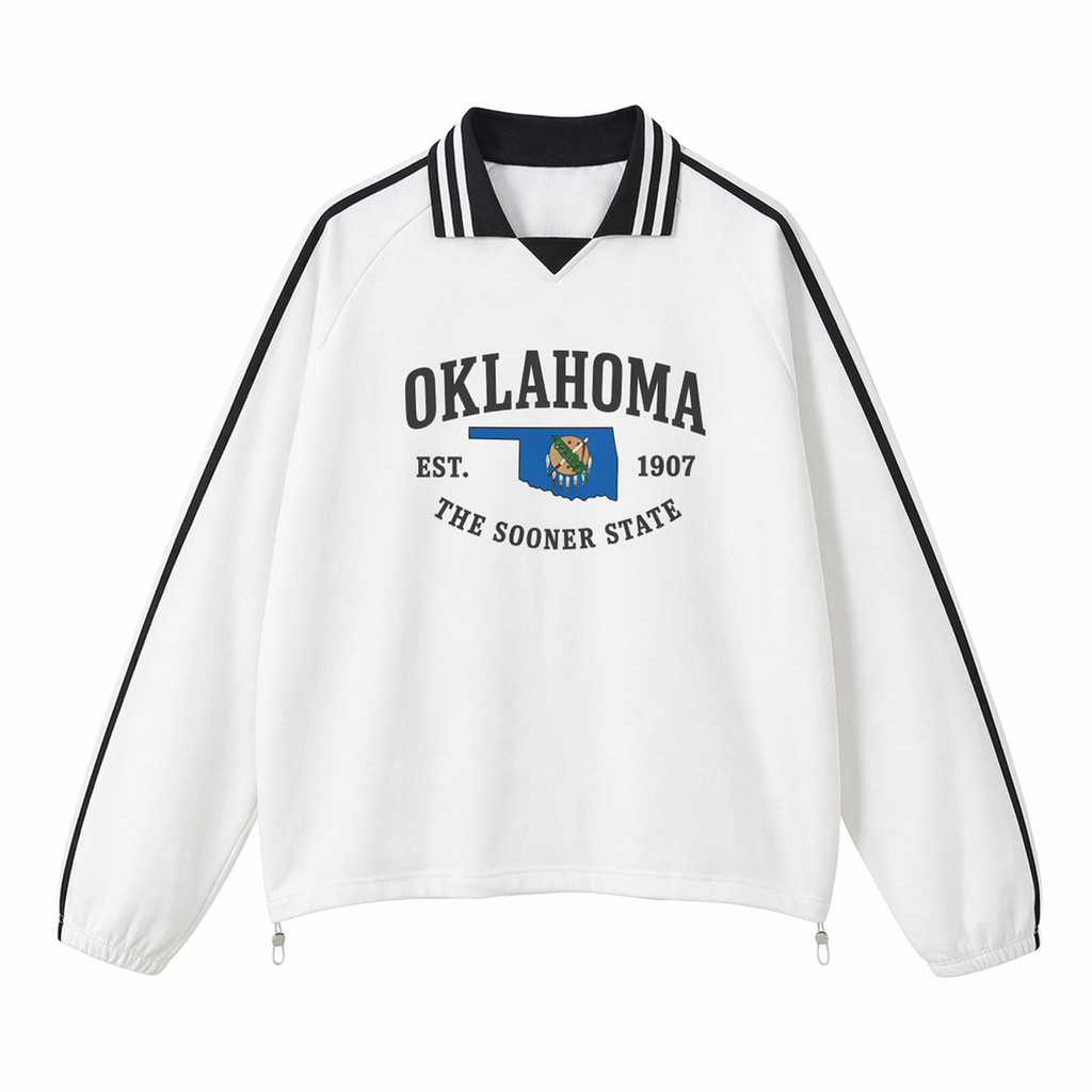 Collection 8 Oklahoma Contrast Striped Lapel Collar Sweatshirt - White front