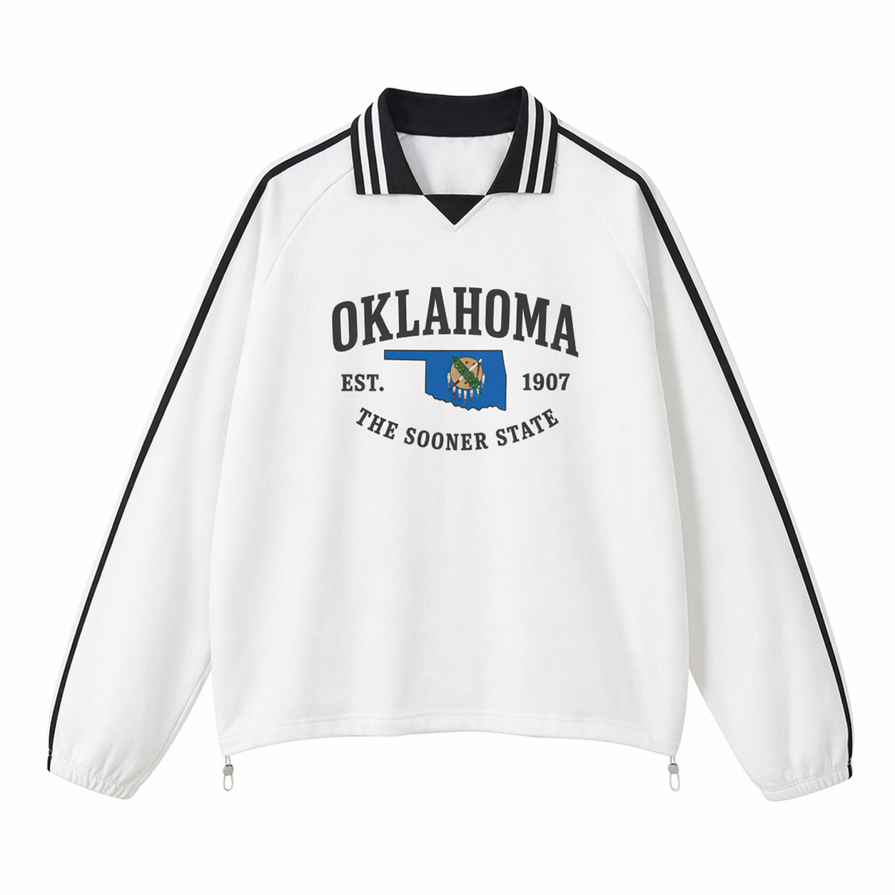 Collection 8 Oklahoma Contrast Striped Lapel Collar Sweatshirt - White front