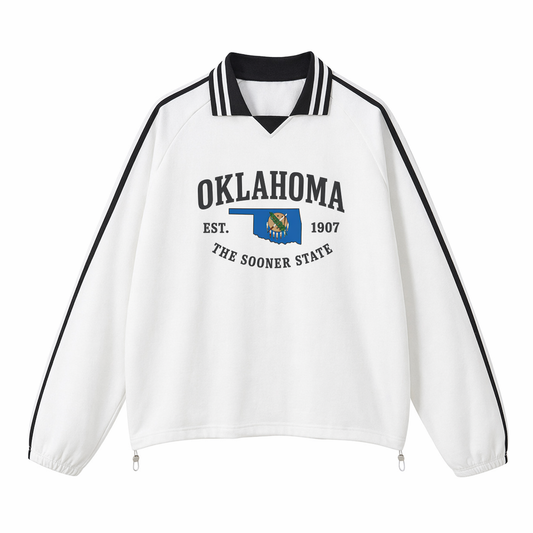Collection 8 Oklahoma Contrast Striped Lapel Collar Sweatshirt - White front