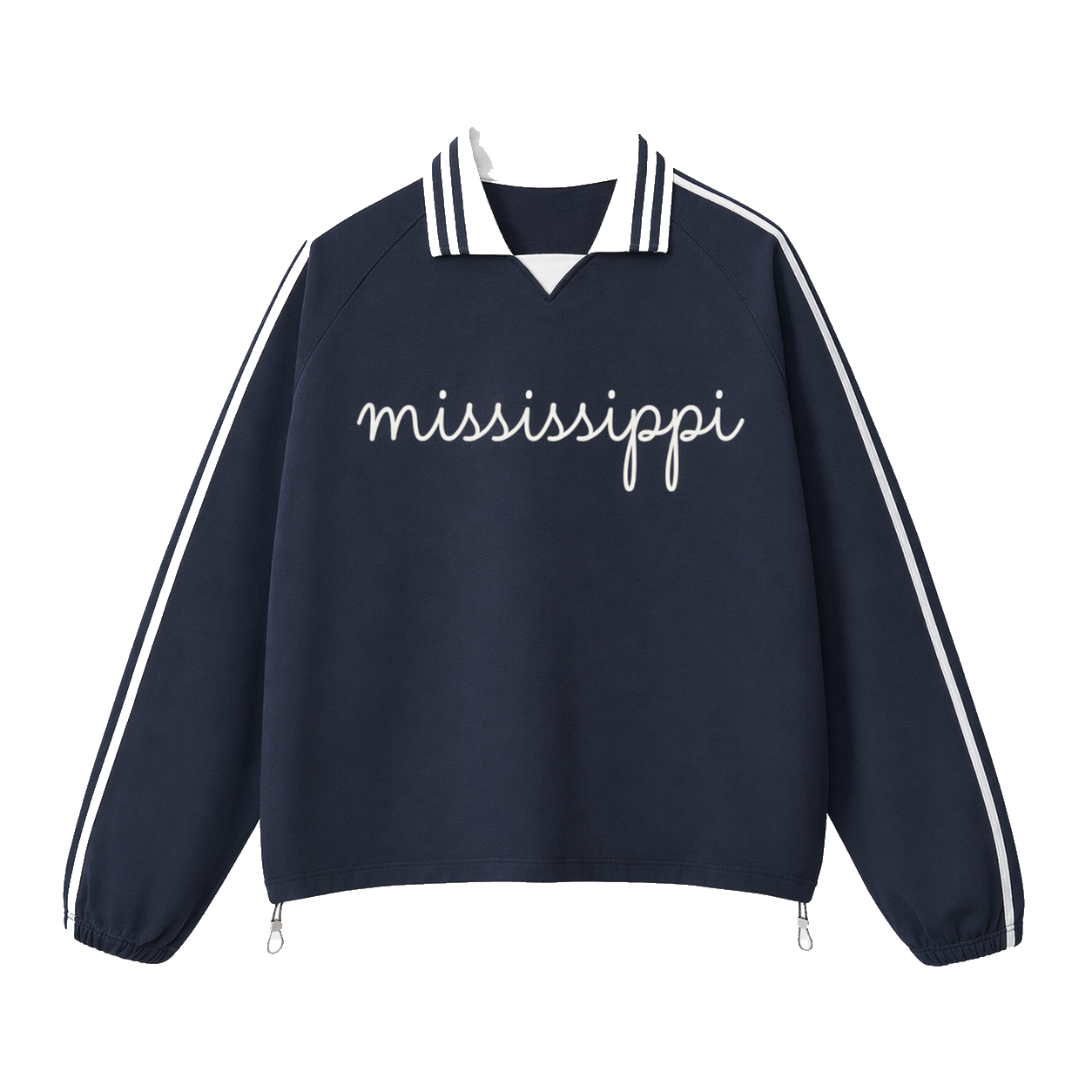 Collection 3 Mississippi Contrast Striped Lapel Collar Sweatshirt - Royal Blue front