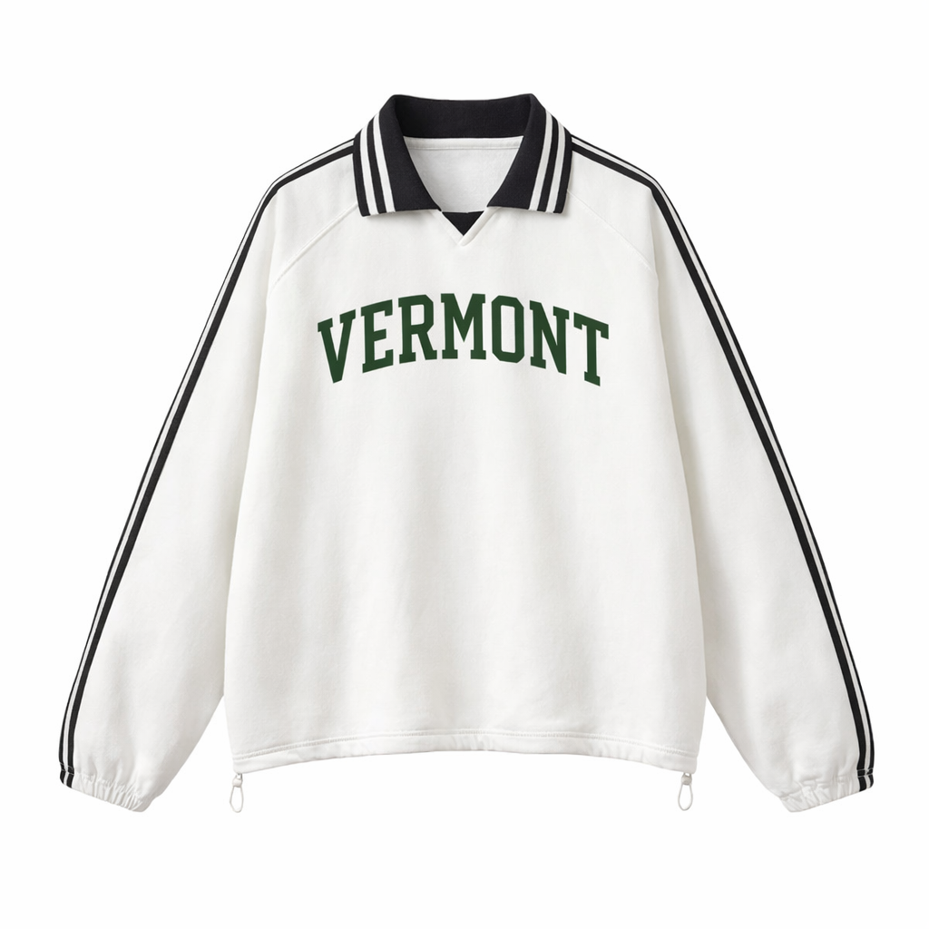 Collection 1 Vermont Contrast Striped Lapel Collar Sweatshirt - White front