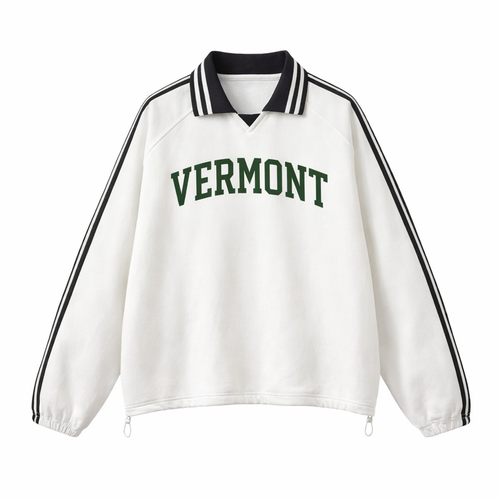 Collection 1 Vermont Contrast Striped Lapel Collar Sweatshirt - White front