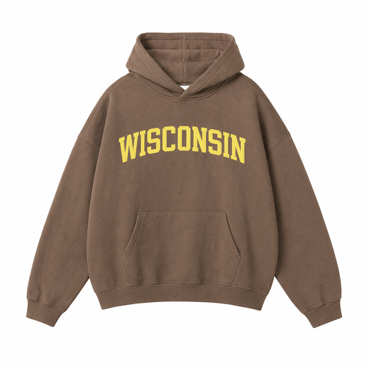 Collection 1 Wisconsin Oversize Fleeced Hoodie - Brown front