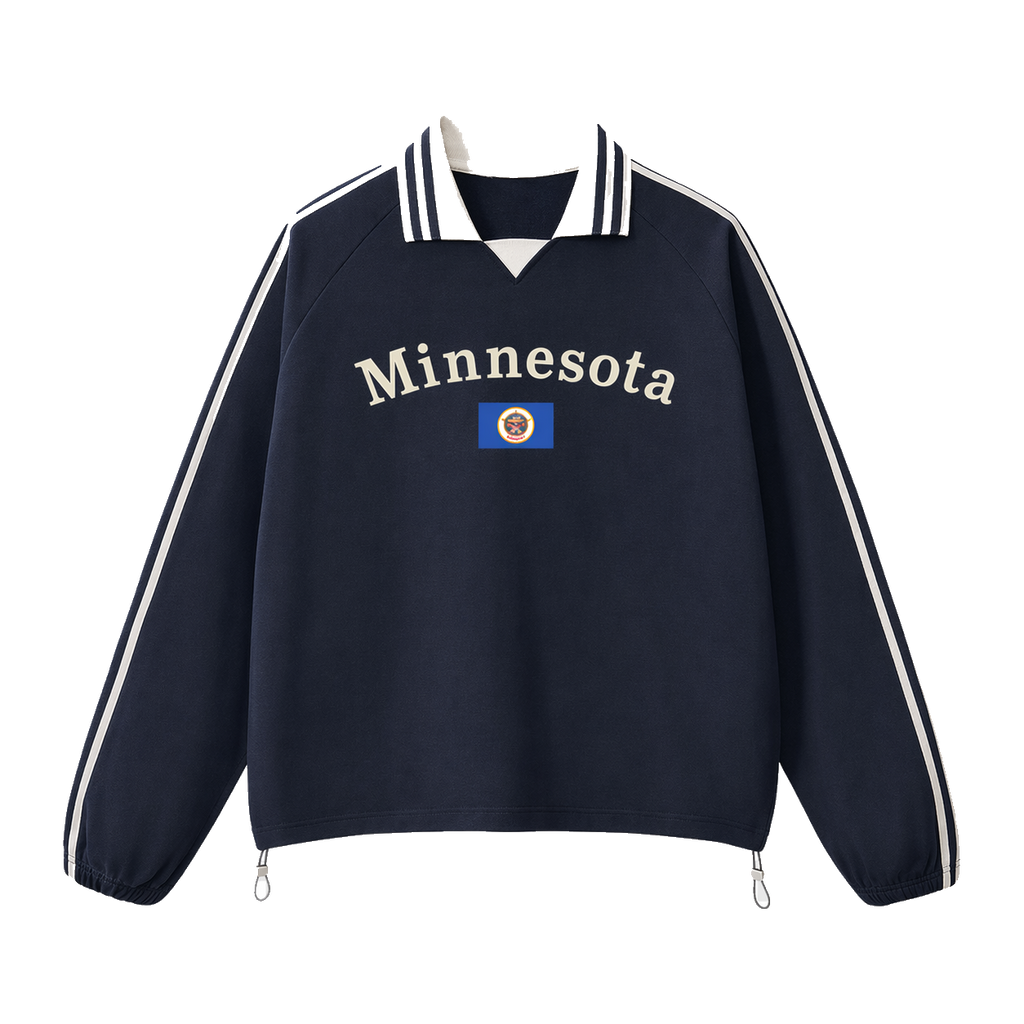 Collection 6 Minnesota Contrast Striped Lapel Collar Sweatshirt - Royal Blue front