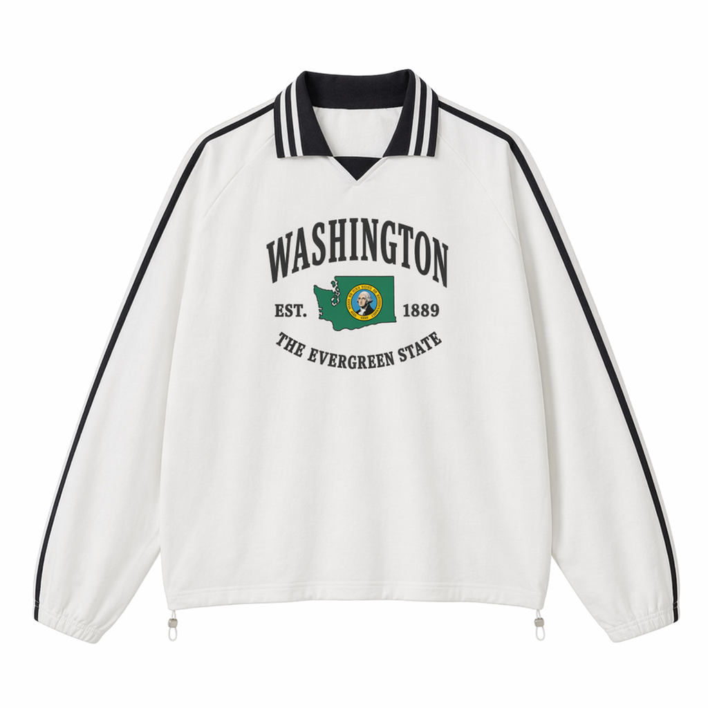Collection 8 Washington Contrast Striped Lapel Collar Sweatshirt - White front