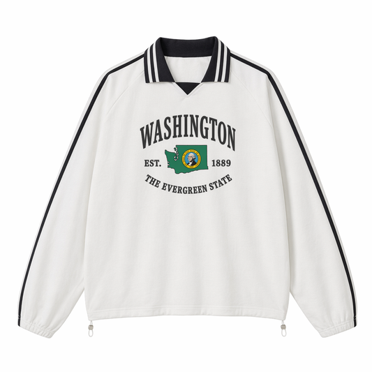 Collection 8 Washington Contrast Striped Lapel Collar Sweatshirt - White front