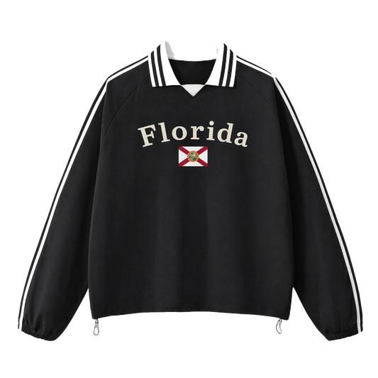 Collection 6 Florida Contrast Striped Lapel Collar Sweatshirt - Black front