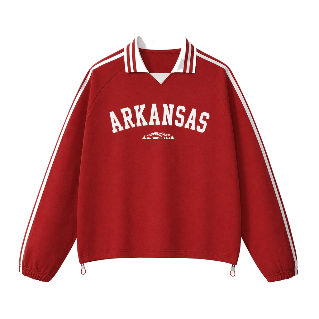 Collection 9 Arkansas Contrast Striped Lapel Collar Sweatshirt - Red front