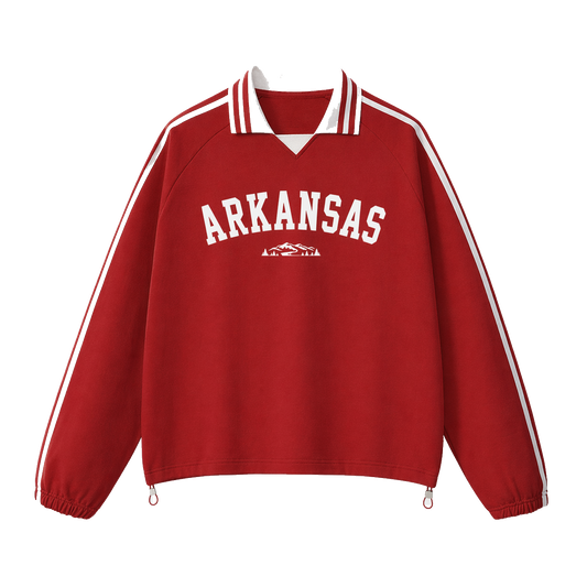 Collection 9 Arkansas Contrast Striped Lapel Collar Sweatshirt - Red front