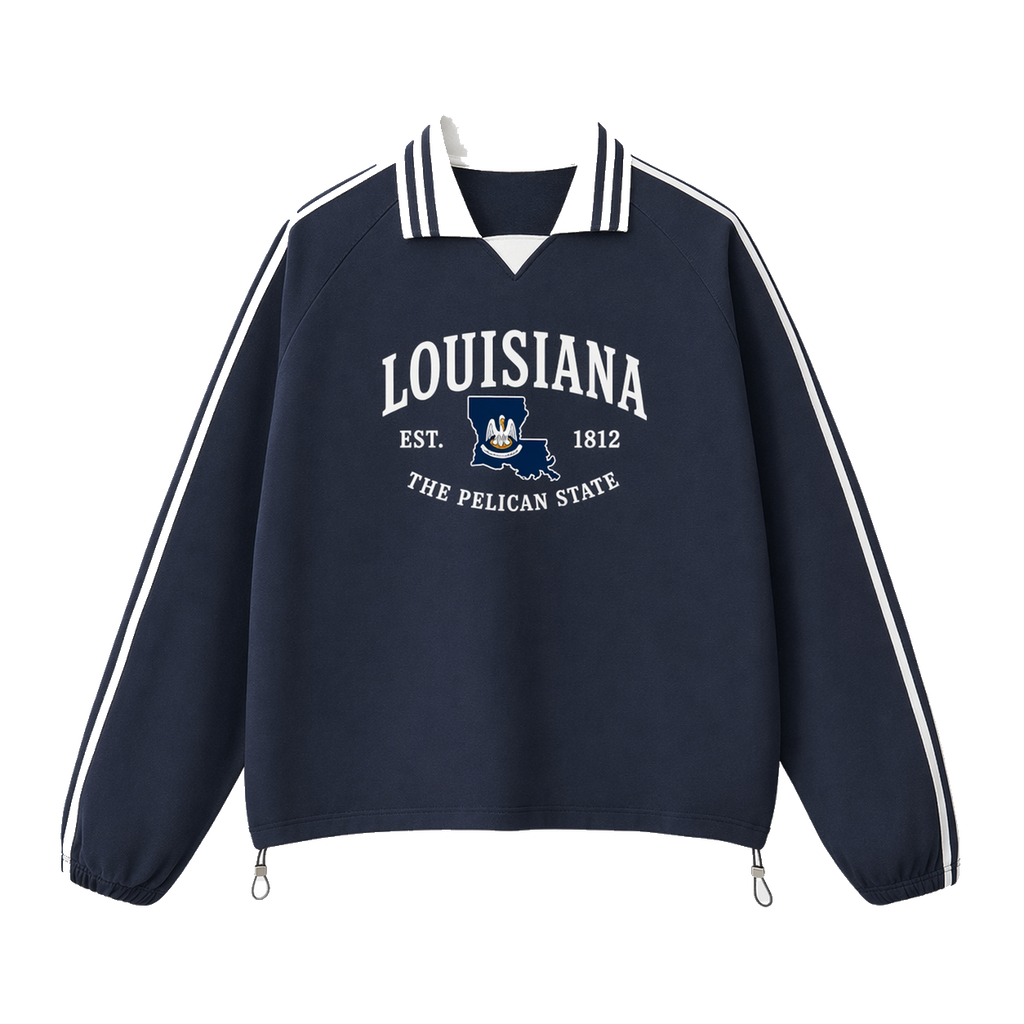 Collection 8 Louisiana Contrast Striped Lapel Collar Sweatshirt - Royal Blue front