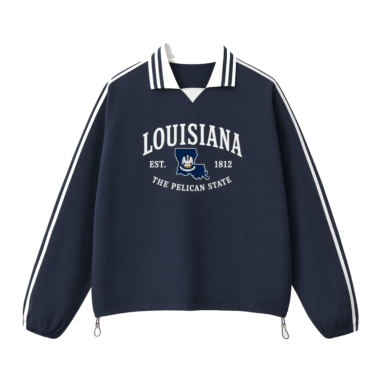 Collection 8 Louisiana Contrast Striped Lapel Collar Sweatshirt - Royal Blue front